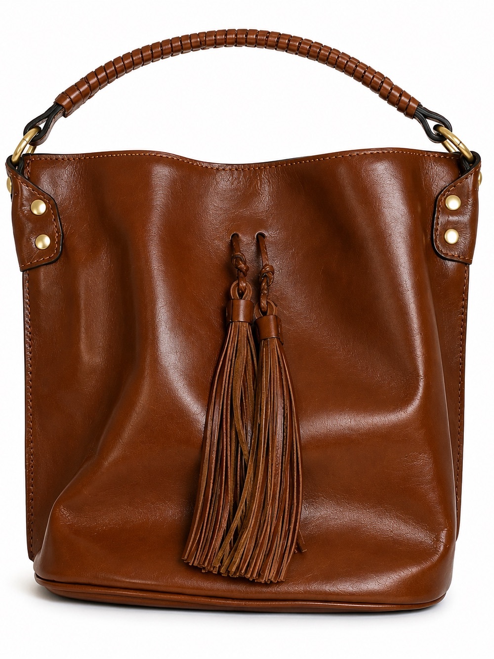 Patricia Nash Otavia Cognac Leather Bucket Bag Tassel Crossbody NWOT